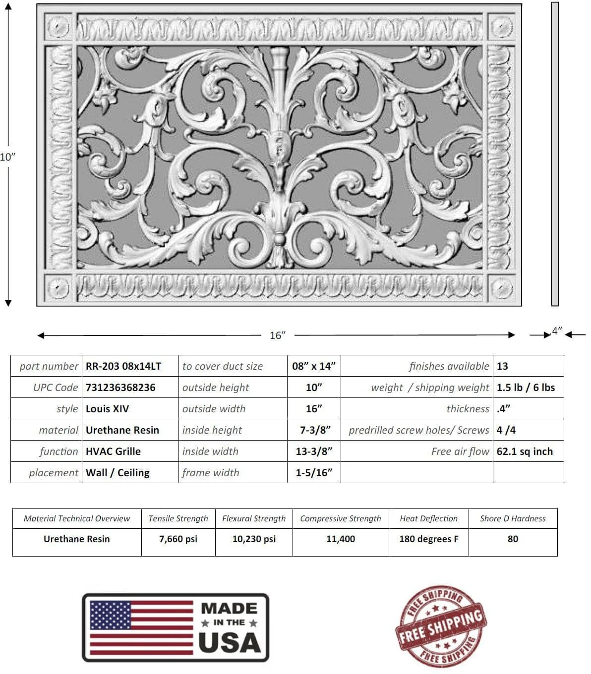 Louis XIV style grille for Duct Size of 8"- Please allow 1-2 weeks. - Image 4