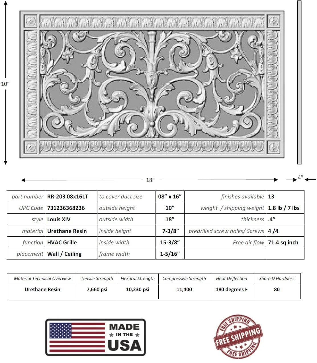 Louis XIV style grille for Duct Size of 8"- Please allow 1-2 weeks. - Image 5