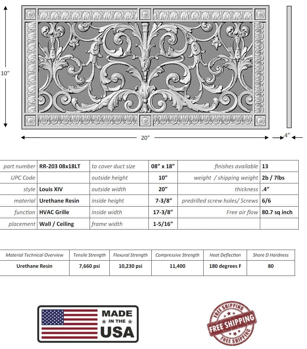Louis XIV style grille for Duct Size of 8"- Please allow 1-2 weeks. - Image 6
