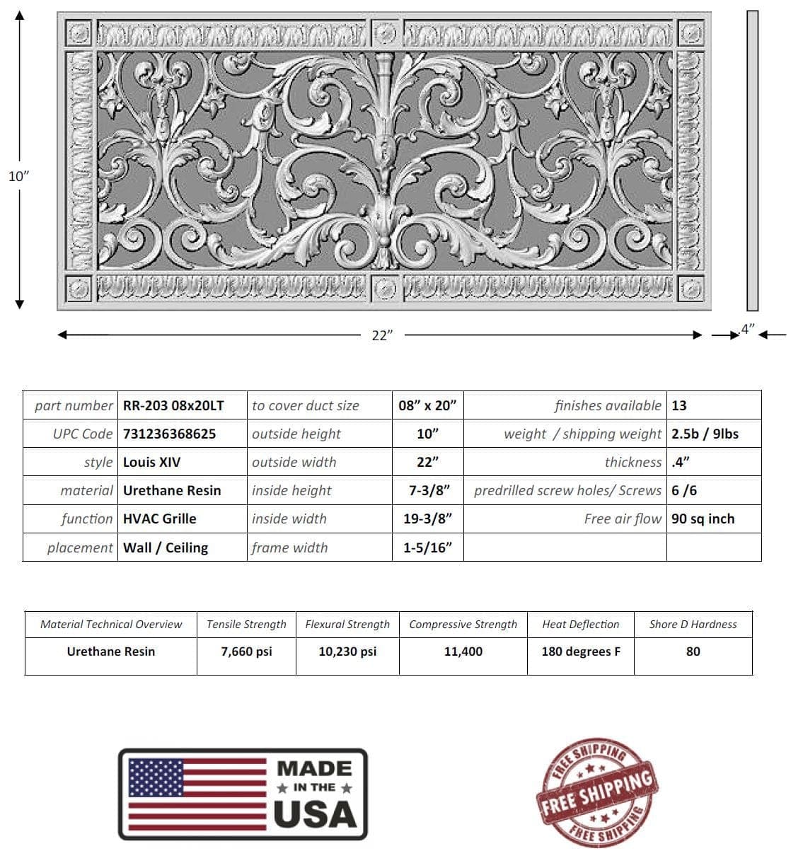 Louis XIV style grille for Duct Size of 8"- Please allow 1-2 weeks. - Image 7