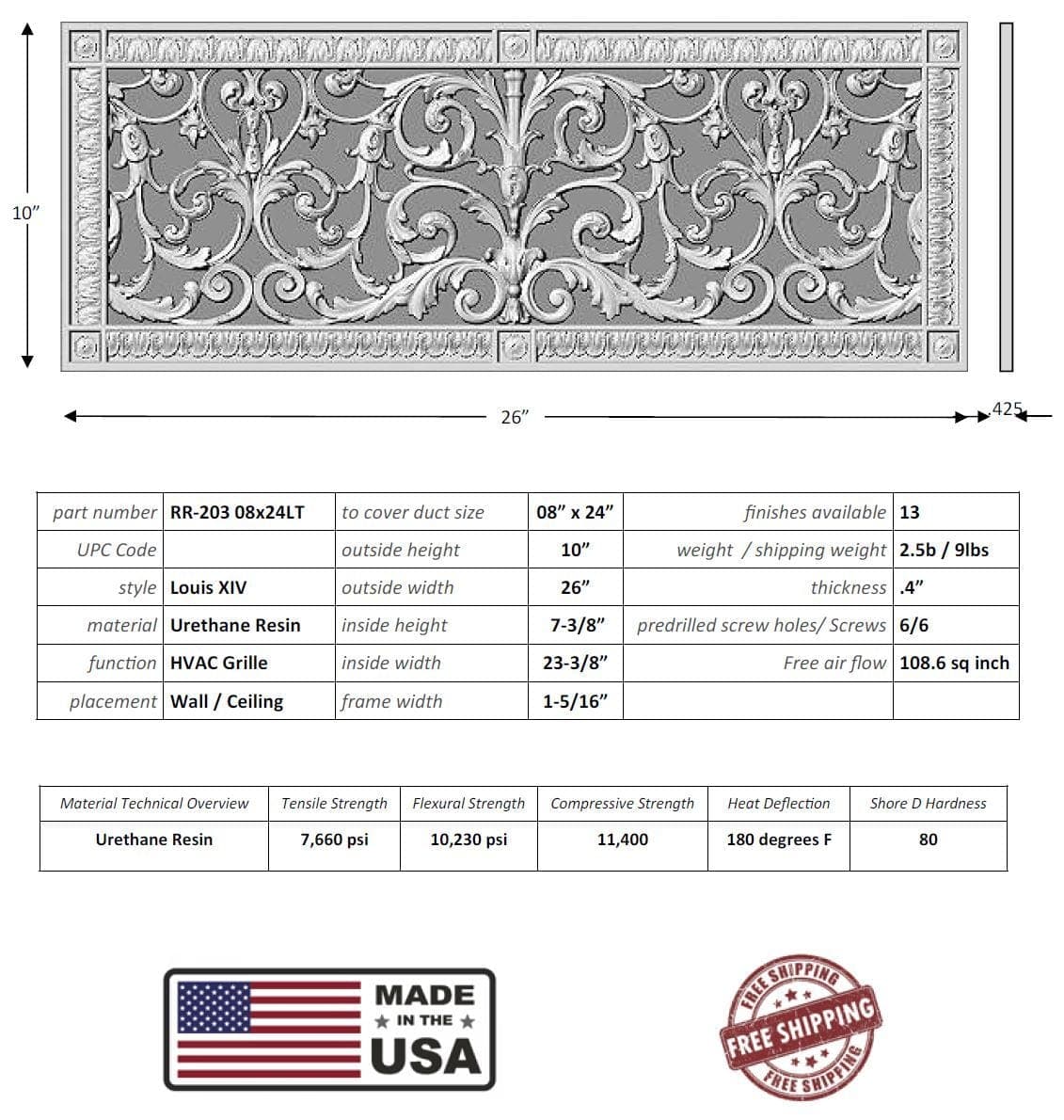 Louis XIV style grille for Duct Size of 8"- Please allow 1-2 weeks. - Image 8