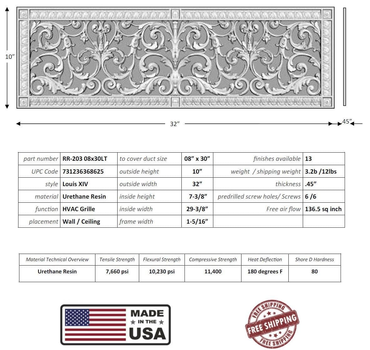 Louis XIV style grille for Duct Size of 8"- Please allow 1-2 weeks. - Image 9