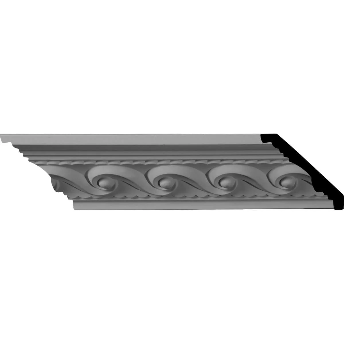Marseille French Scroll Crown Moulding, 2 5/8"H x 2 3/8"P x 3 5/8"F x 94 1/2"L, (2" Repeat)