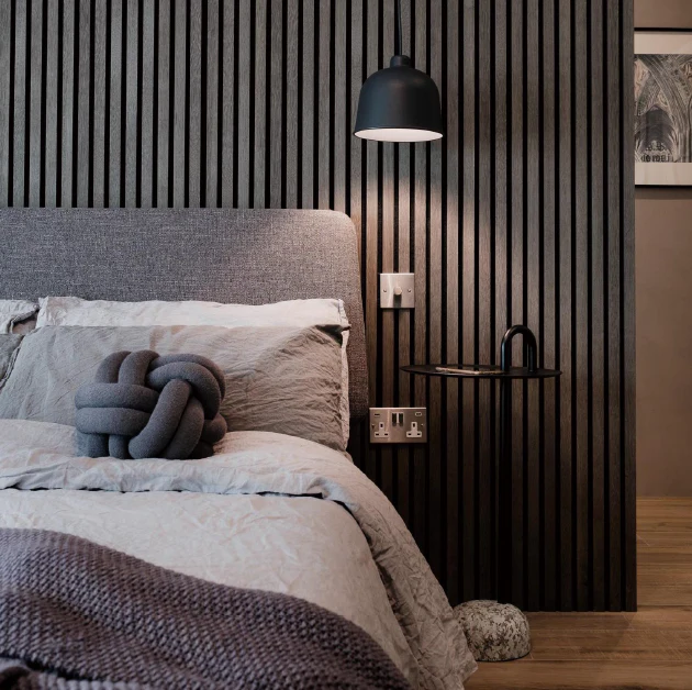 Matte Black Oak Acoustic Panel, Varnished Wood - Harmony Series - Sold 2 Panels Per Carton - Image 2