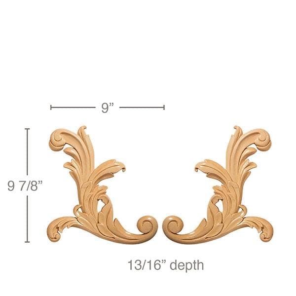 Med Acanthus Scrolls, 9w x 9 7/8h x 13/16d, 1 pair L/R