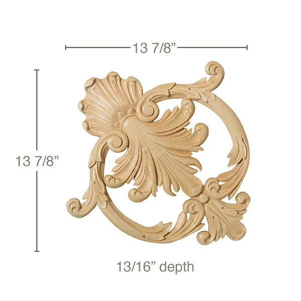 Med Ceiling Cartouche, 13 7/8"w x 13 7/8"h x 13/16"d, Lindenwood