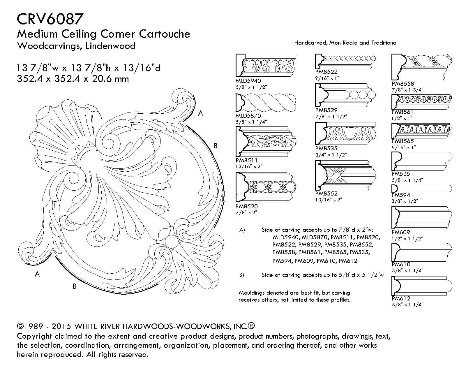 Med Ceiling Cartouche, 13 7/8"w x 13 7/8"h x 13/16"d, Lindenwood - Image 2
