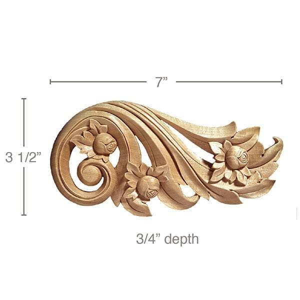 Med Floral Scrolls (Sold L and R pair per card) , 7"w x 3 1/2" h x 3/4" d