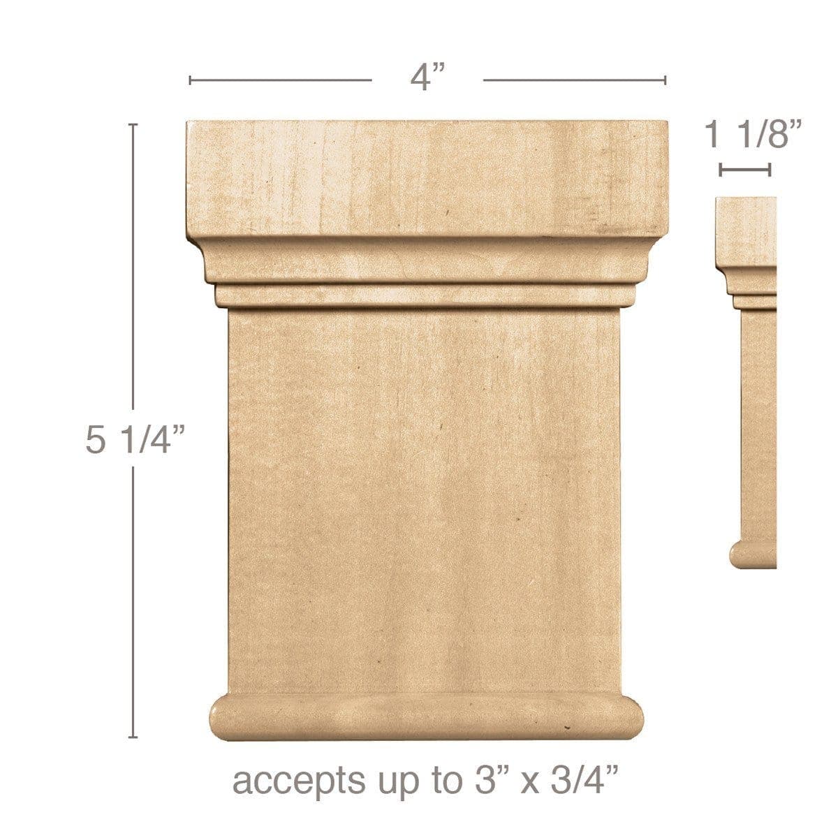 Medium Traditional Capital (Accepts up to 3 x 3/4), 4''w x 5 1/4''h x 1 1/8''d