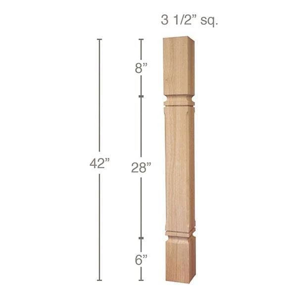 Mission Chamfered Corner Bar Column, 3 1/2"sq. x 42"h