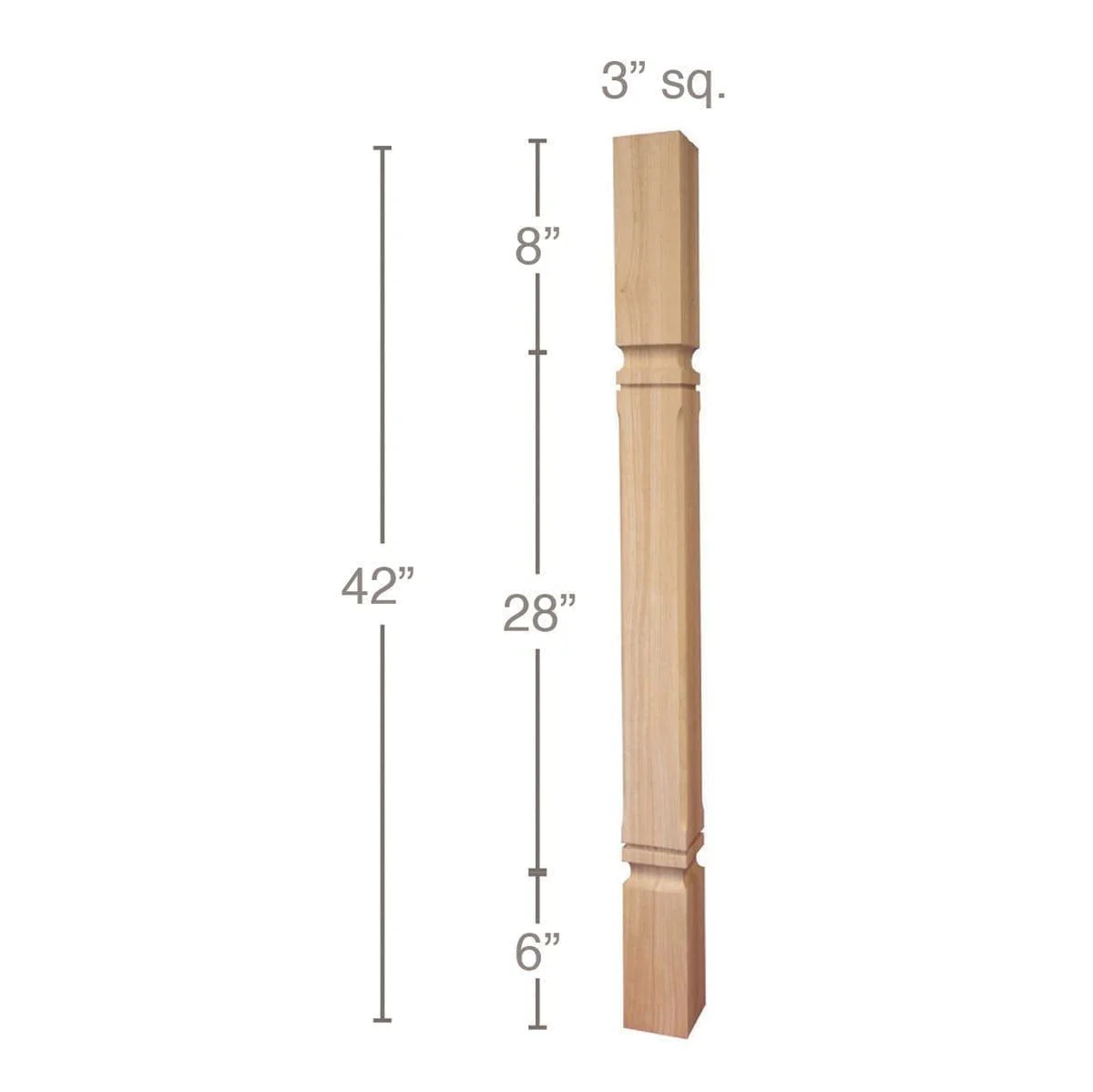 Mission Chamfered Corner Bar Column, 3"sq. x 42"h