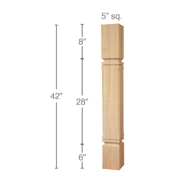 Mission Chamfered Corner Bar Column, 5"sq. x 42"h