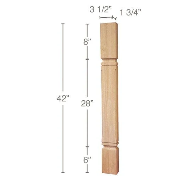 Mission Chamfered Corner Bar Split Column, 1 Pair, 3 1/2"w x 42"h x 1 3/4"d