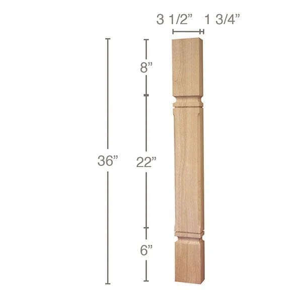 Mission Chamfered Corner Island Split Column, 3 1/2"w x 36"h x 1 5/8"d, 1 Pair