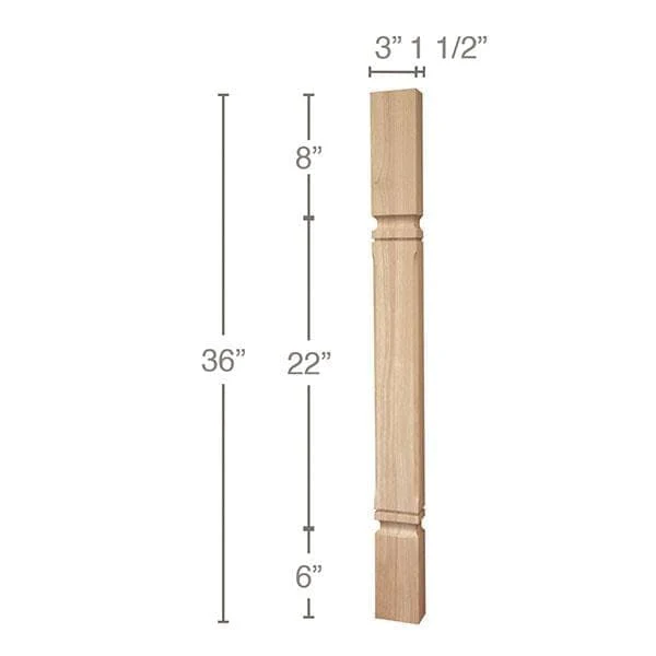 Mission Chamfered Corner Island Split Column, 3"w x 36"h x 1 1/2"d, 1 Pair