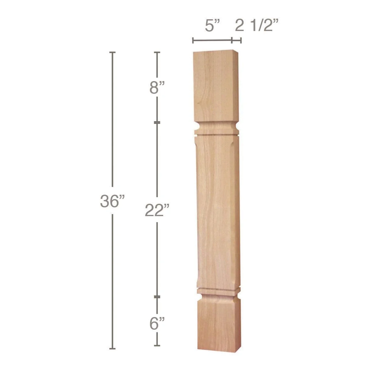 Mission Chamfered Corner Island Split Column, 1 Pair, 5"w x 36"h x 2 3/8"d