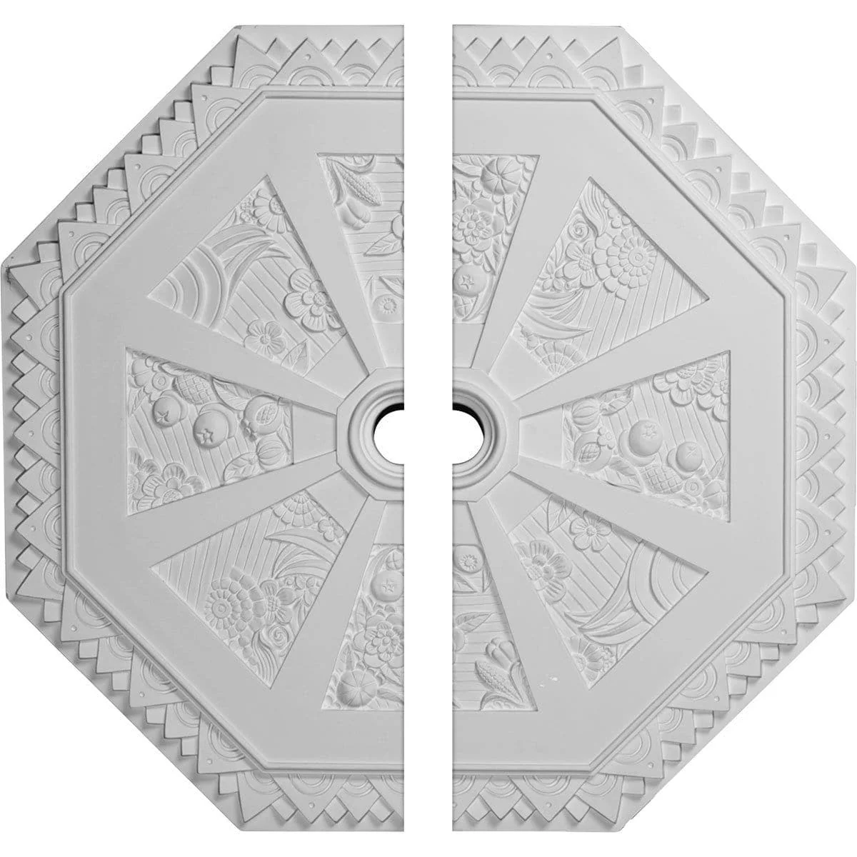 Octagonal Ceiling Medallion, Two Piece (Fits Canopies up to 3")29 1/8"OD x 2 1/4"ID x 1 1/8"P
