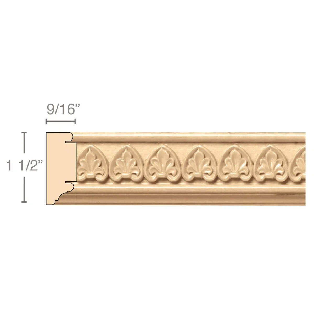 Palmette (Repeats 3/4), 1 1/2''w x 9/16''d x 8' length, Resin is priced per 8' length