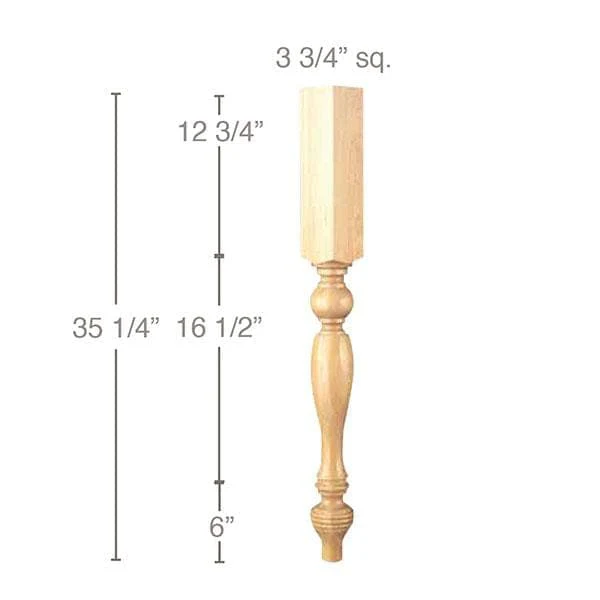 Plain Country French Column, 3 3/4"sq. x 35 1/4"h