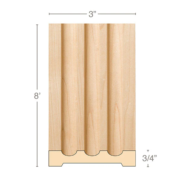 Reeded Pilaster Medium, 3''w x 3/4''d x 8' length, Resin is priced per 8' length