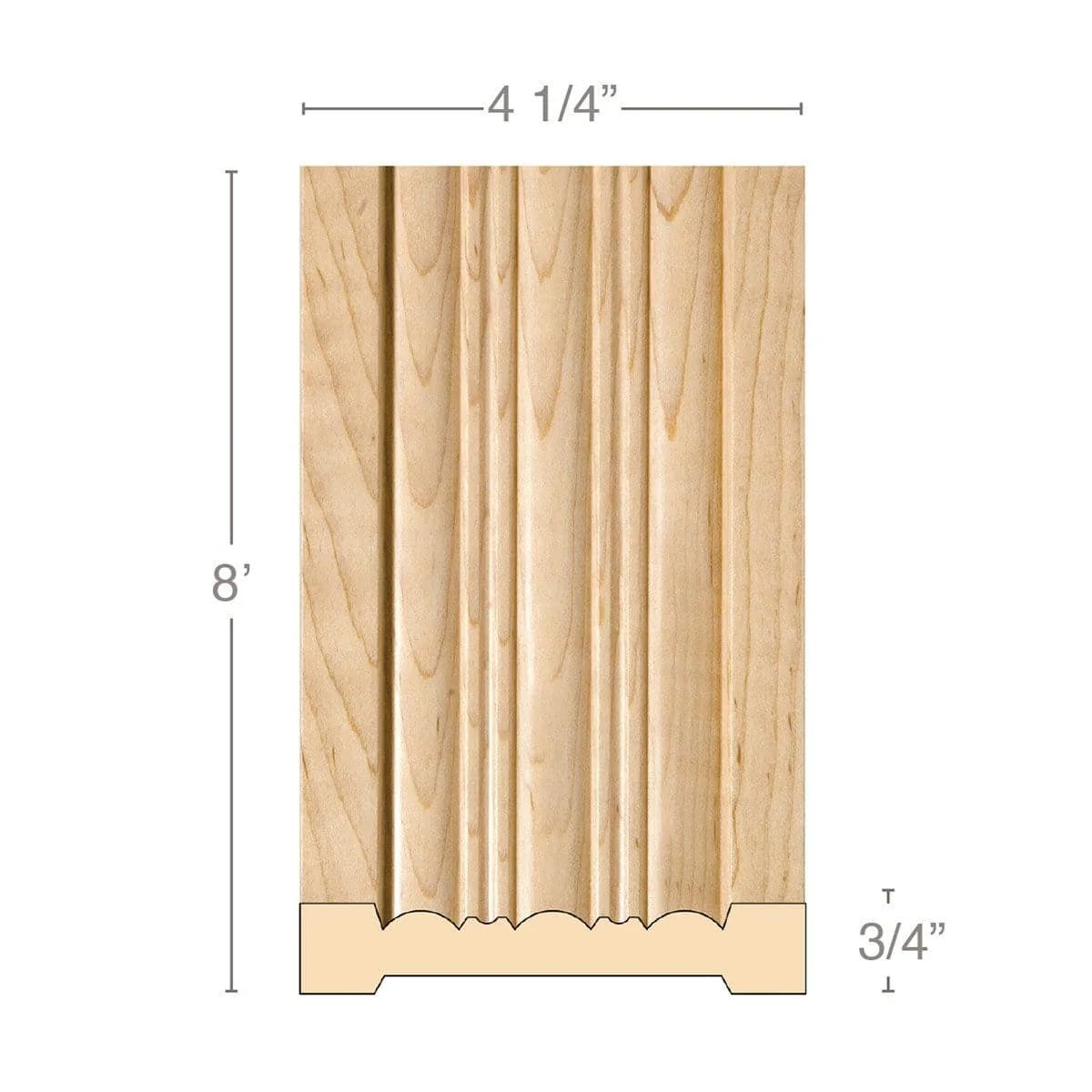 Reeded Pilaster large, 4 1/4''w x 3/4''d x 8' length, Resin is priced per 8' length