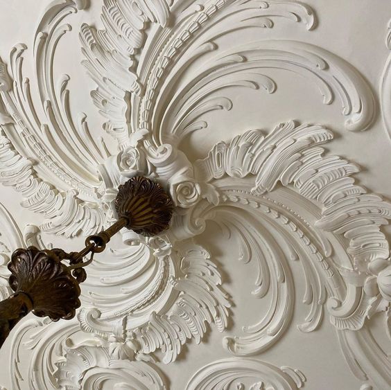 Rinceau Scrolls and Floral Medallion, 110'' dia x 2 3/4''d, 5 pieces, 2 1/2'' center hole, Plaster - Image 3