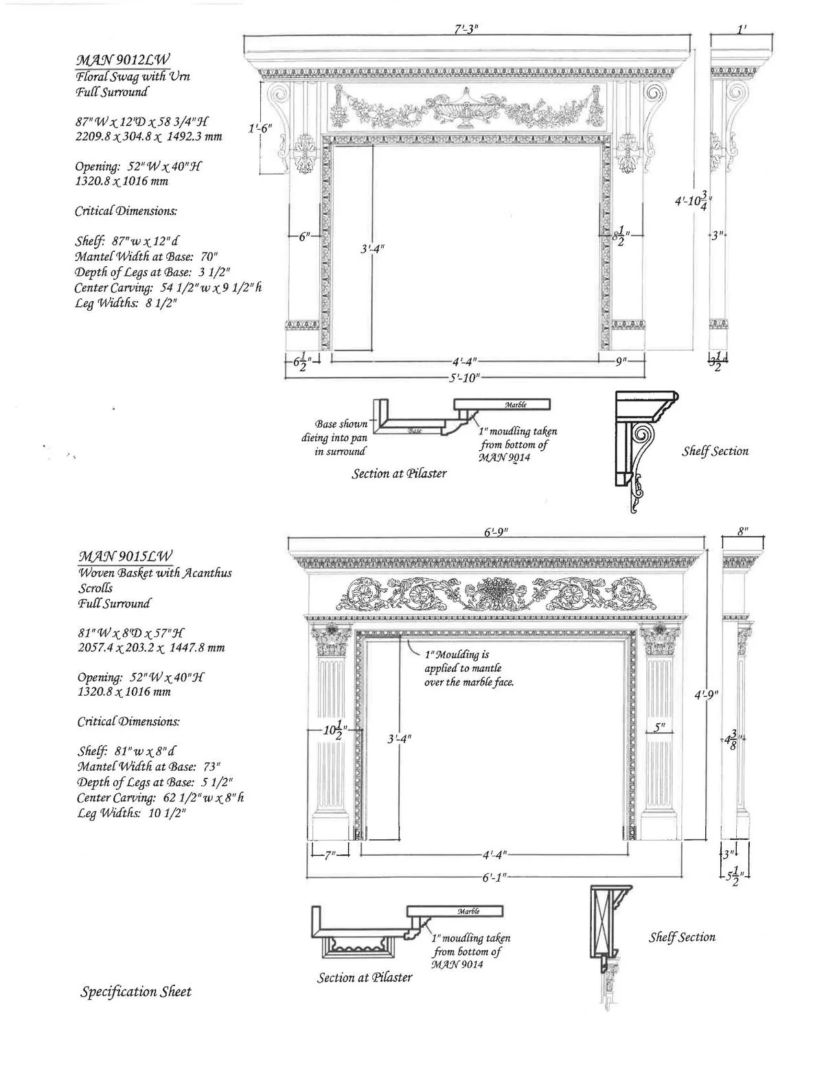 Rinceau Scrolls with Floral Basket Full Surround, 80 5/8"w x 57"h x 8"d - Image 5