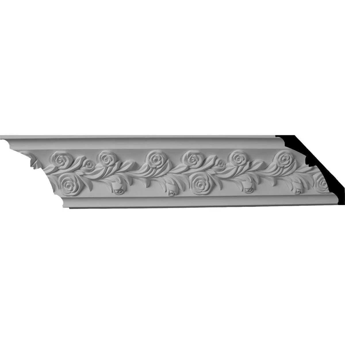 Rose Crown Moulding, 3 7/8"H x 3 7/8"P x 5 1/2"F x 94 1/2"L, (1/2" Repeat)
