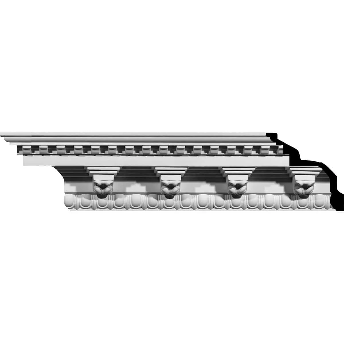 Rosetta Crown Moulding, 9"H x 9"P x 12 1/2"F x 94 1/2"L