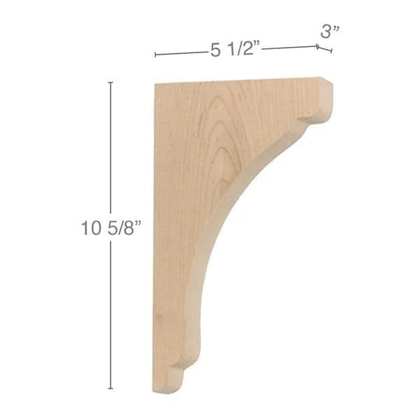 Shaker Medium Bar Bracket Corbel, 3"w x 10 5/8"h x 5 1/2"d