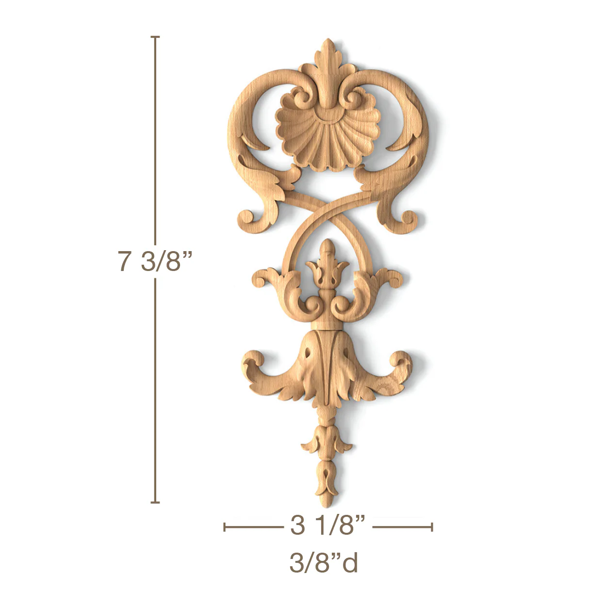 Shell & Bellflower Drop, 3 1/8"w x 7 3/8"h x 3/8"d