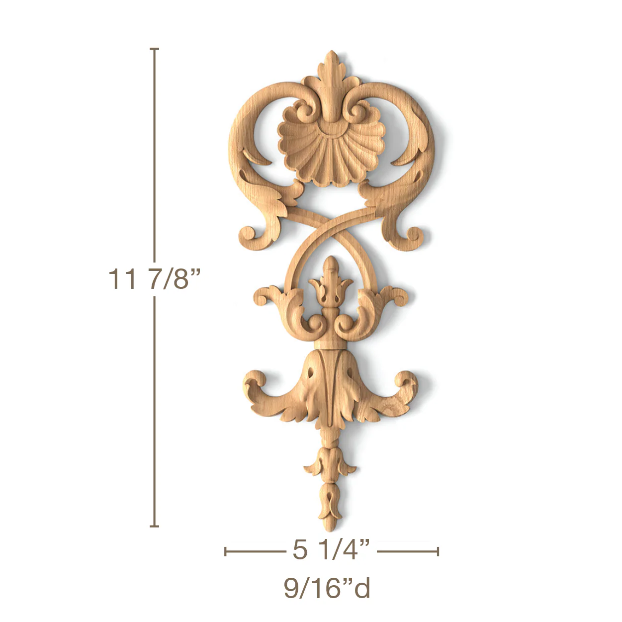 Shell & Bellflower Drop, 5 1/4"w x 11 7/8"h x 9/16"d
