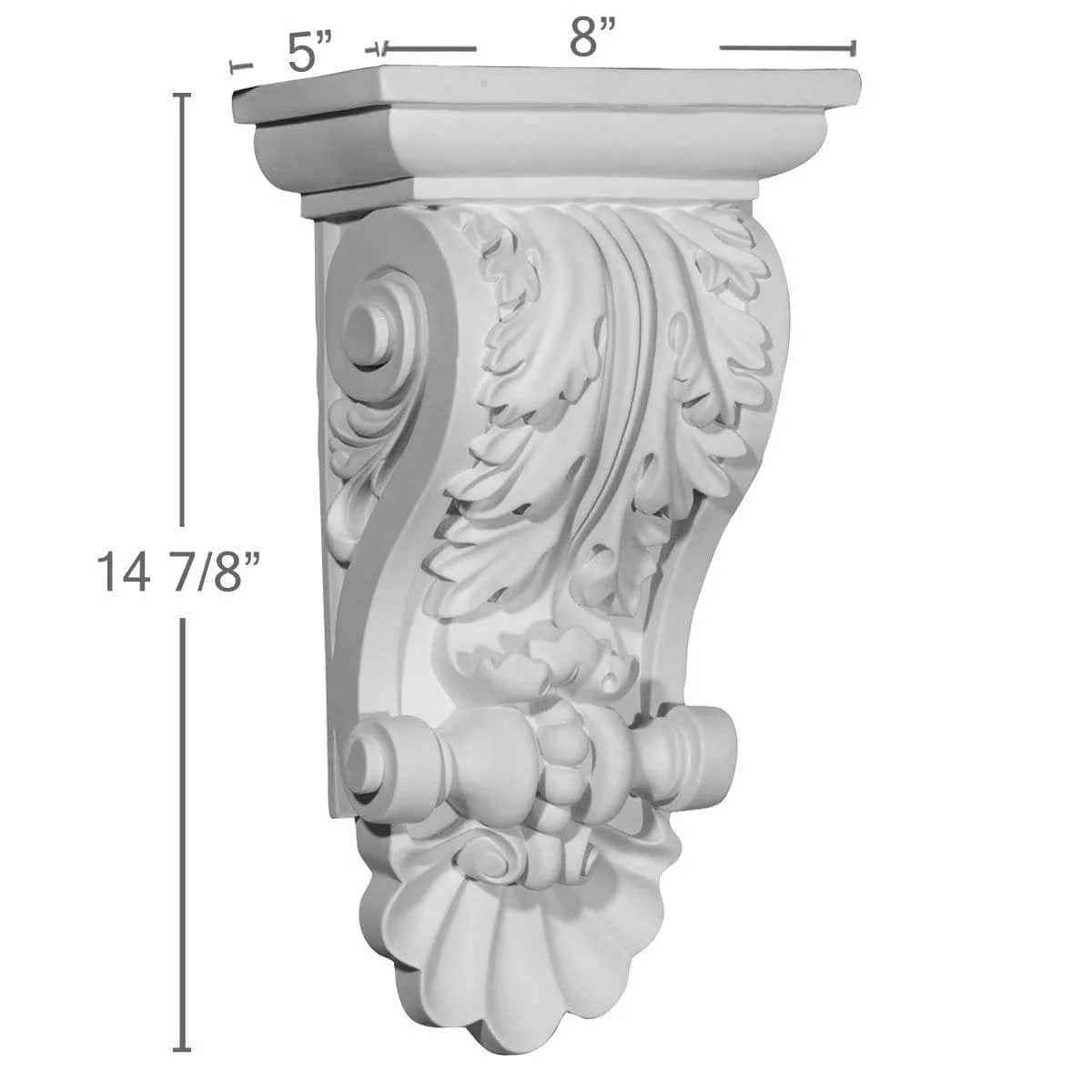 Shell Corbel, 8"W x 5"D x 14 7/8"H