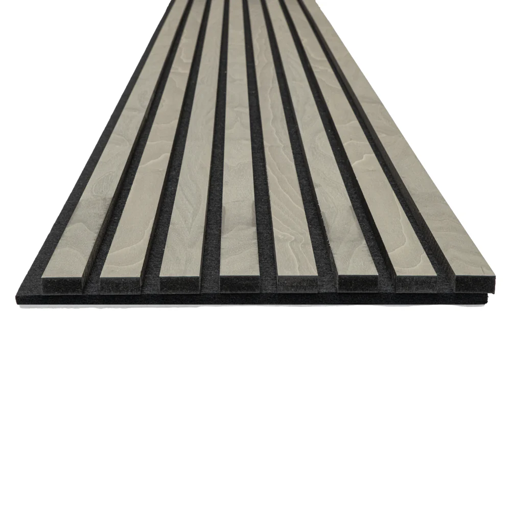 Silver Gray Oak Acoustic Panel, Varnished 1" Wide Slats - Harmony Series - Sold 2 Panels Per Carton - Image 5