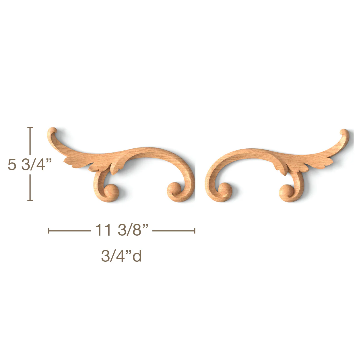 Simple Acanthus ScrollLR Pair, 11 3/8"w x 5 3/4"h x 3/4"d, SPECIAL ORDER