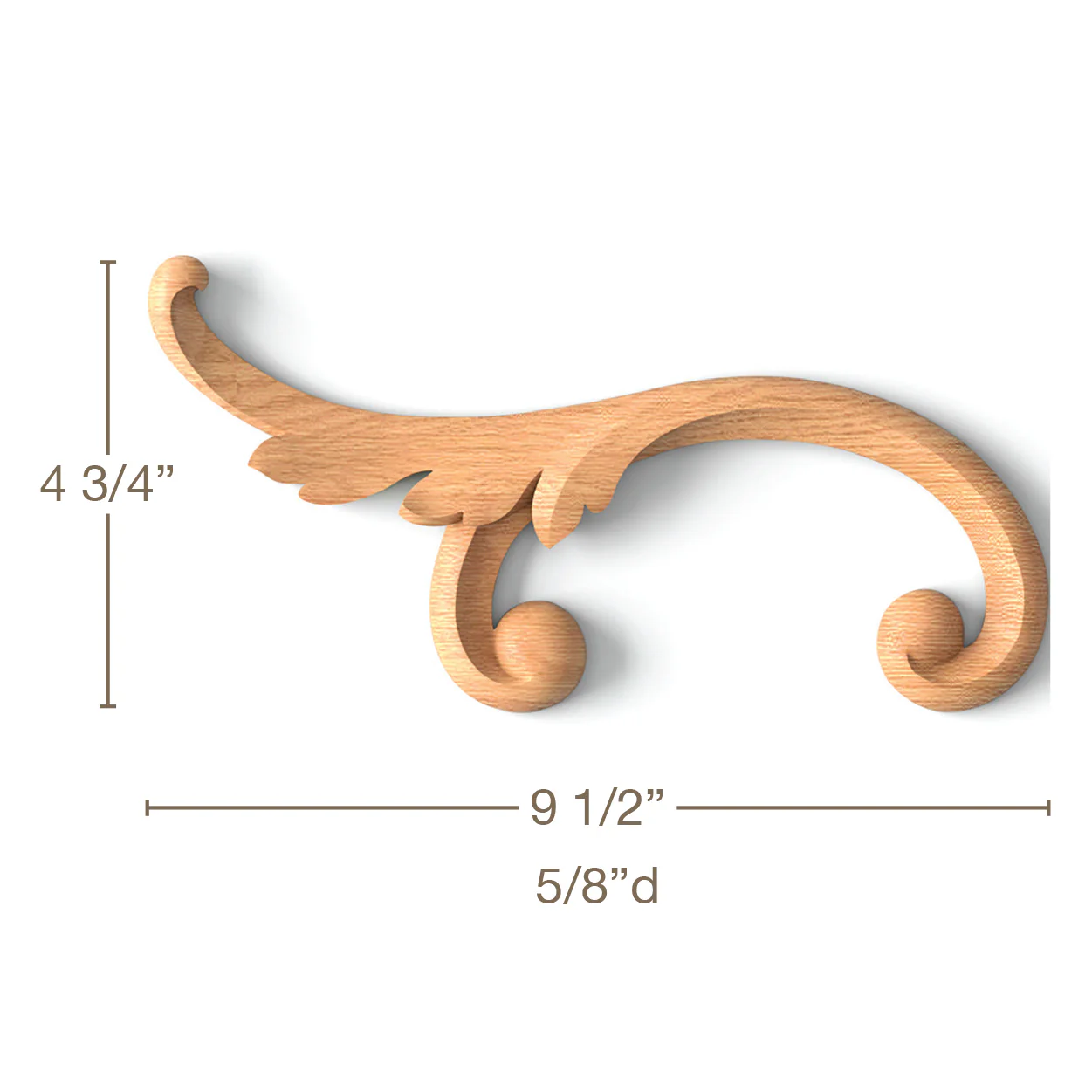Simple Acanthus ScrollLR Pair, 9 1/2"w x 4 3/4"h x 5/8"d