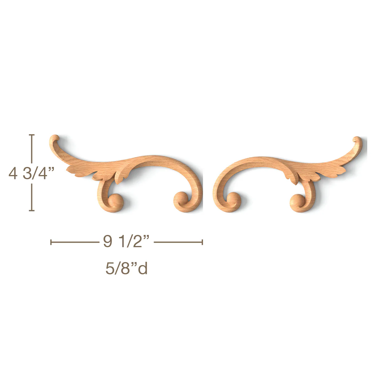 Simple Acanthus ScrollLR Pair, 9 1/2"w x 4 3/4"h x 5/8"d - Image 2
