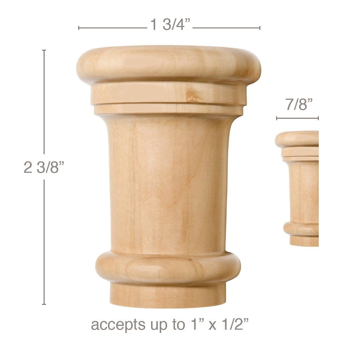 Small Traditional Capital, 1 3/4''w x 2 3/8''h x 7/8''d, (accepts up to 1"w x 1/2"d), Sold 2 per package