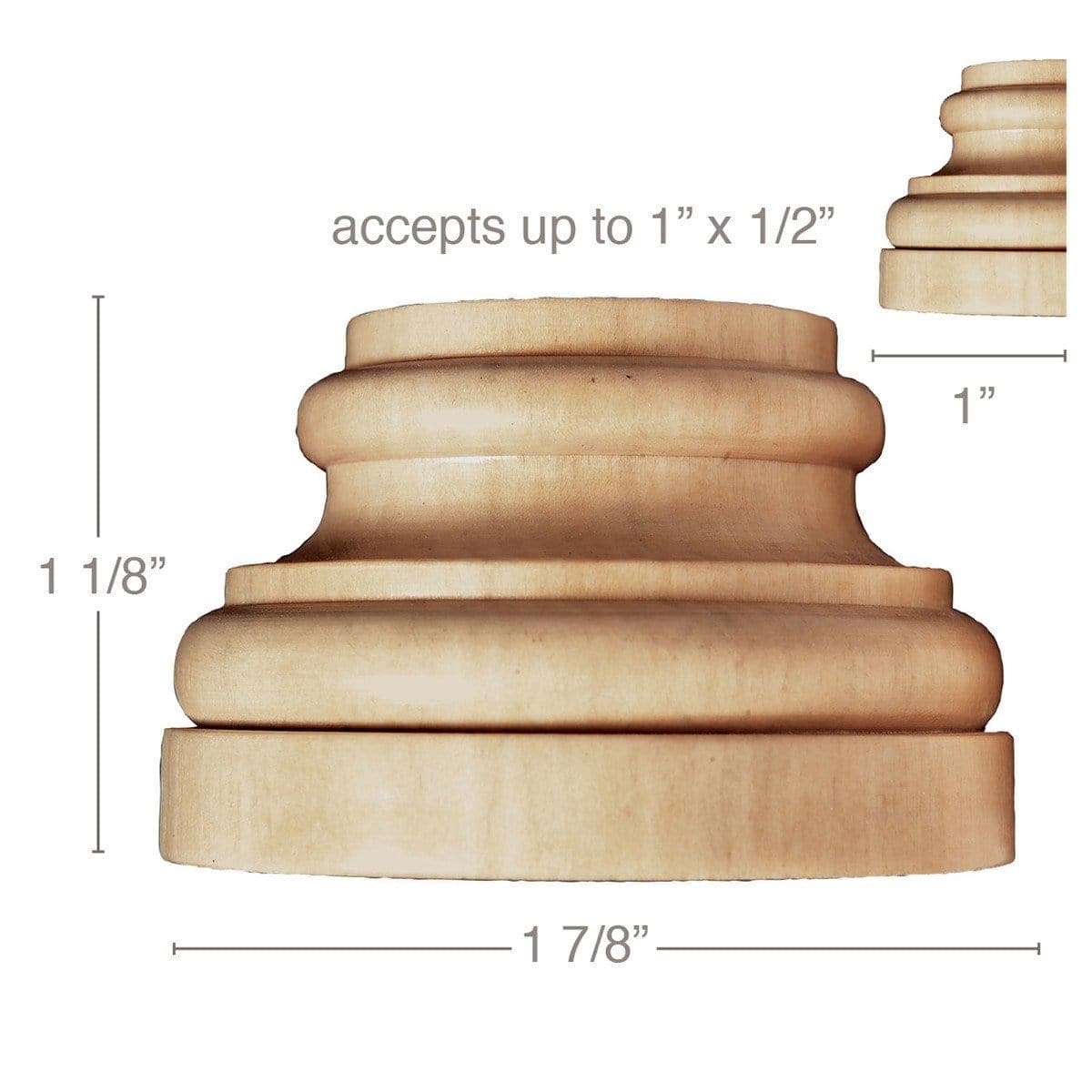 Small Traditional Plynth, 1 7/8''w x 1 1/8''h x 1''d, (accepts up to 1"w x 1/2"d), Sold 2 per package