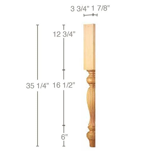 Split Reeded Country French Column, 3 3/4''w x 35 1/4''h x 1 7/8''d,  1 Pair