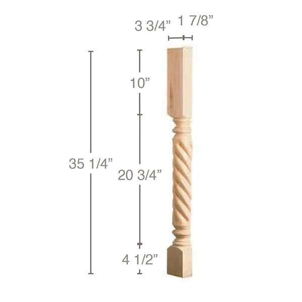 Split Rope Roman Classic Column, 3 3/4"w x 35 1/4"h x 1 7/8"d, 1 Pair