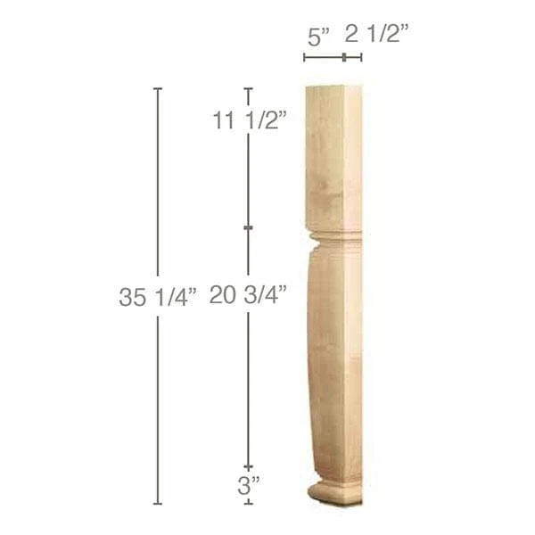 Square English Estate Column Half, 5"w x 35 1/4"h x 2 1/2"d, 1 Pair