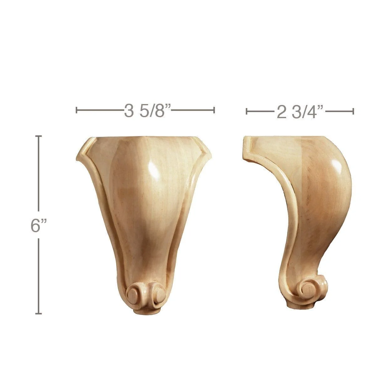 Tall Traditional Corner Foot (Sold 1 per package), 3 5/8"w x 6"h x 2 3/4"d