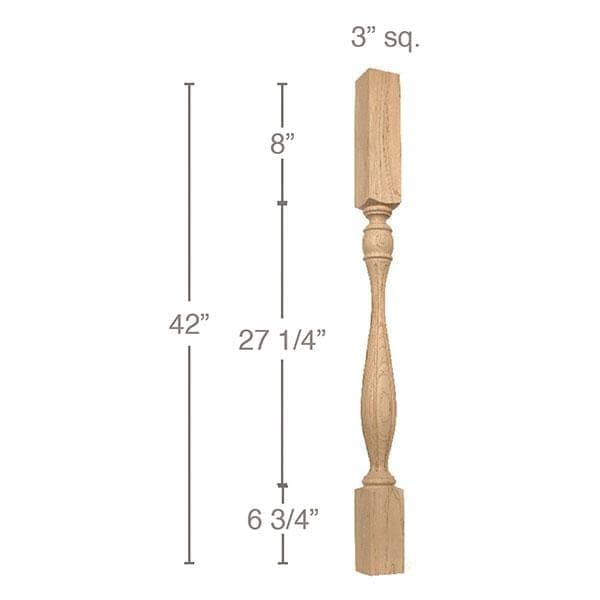Traditional Fluted Bar Column, 3"sq. x 42"h