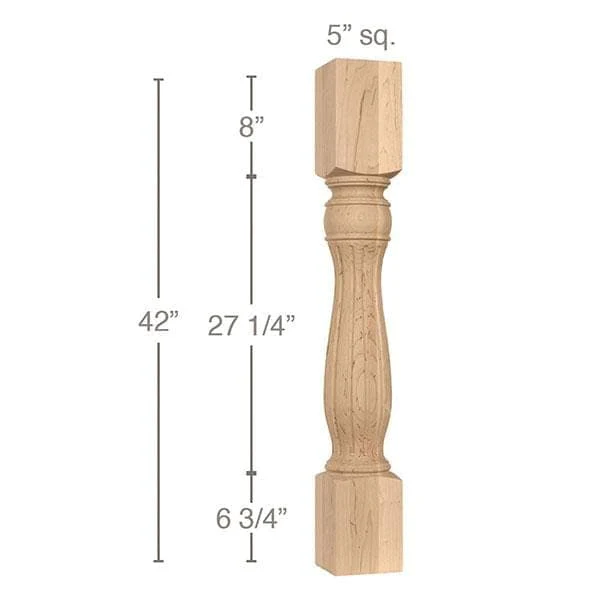 Traditional Fluted Bar Column, 5"sq. x 42"h