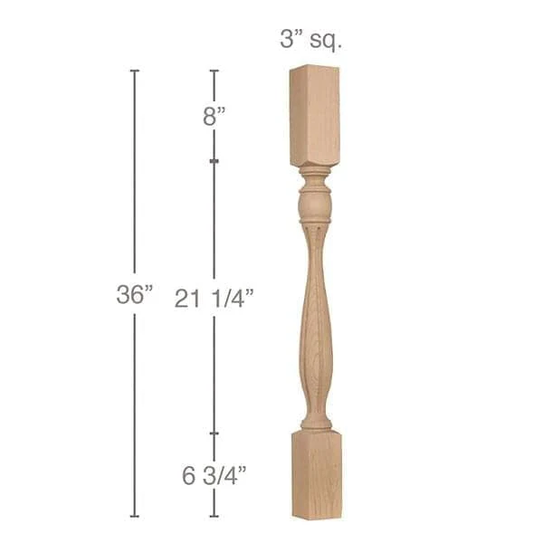 Traditional Fluted Island Column, 3"sq. x 36"h