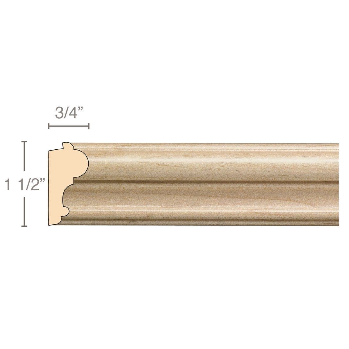 Traditional Lipping Panel Mould (Lips 1/4 to 1/2), 1 1/2''w x 3/4''d x 8' length, Resin is priced per 8' length