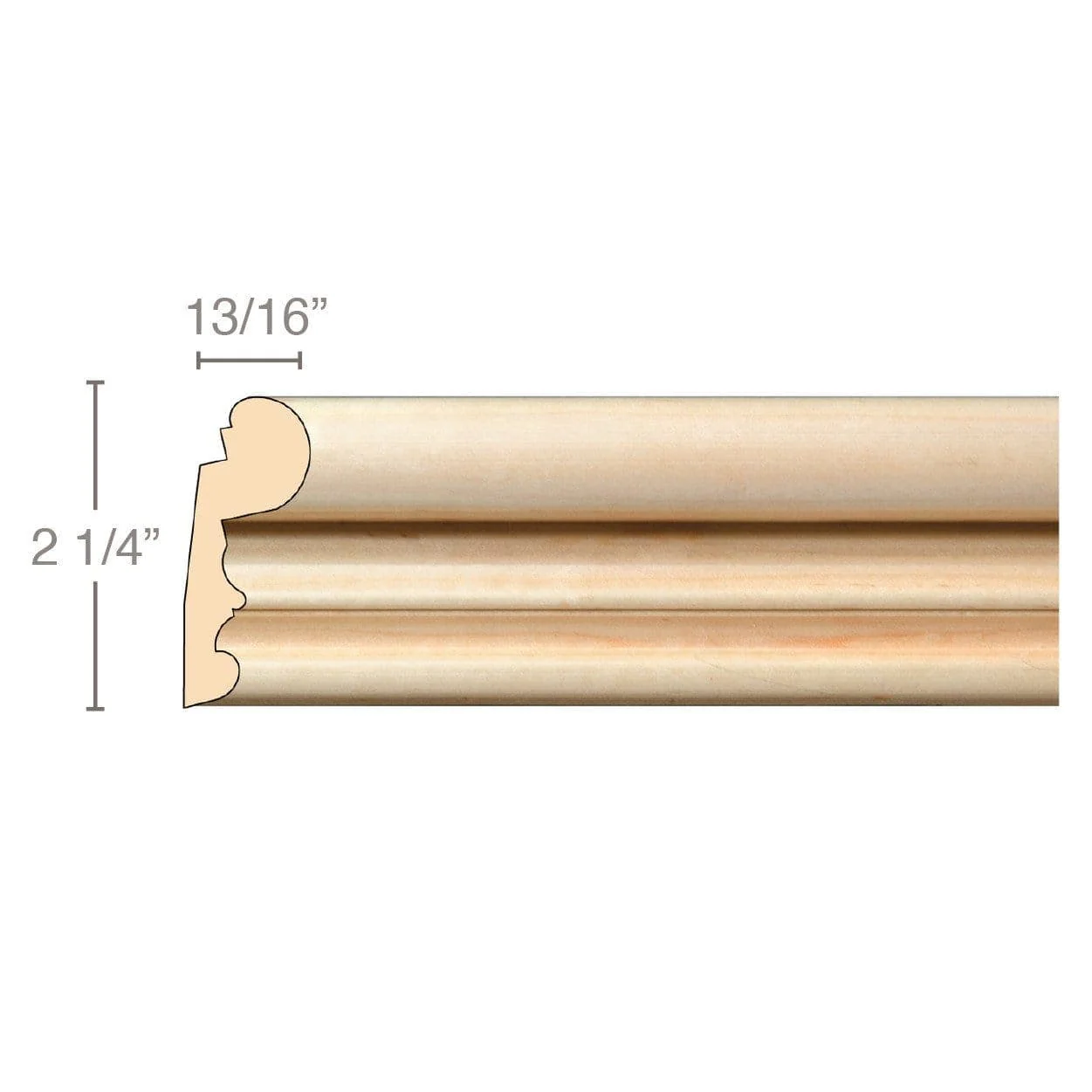 Traditional Lipping Panel Mould (Lips 1/4 to 3/4), 2 1/4''w x 3/4''d x 8' length, Resin is priced per 8' length