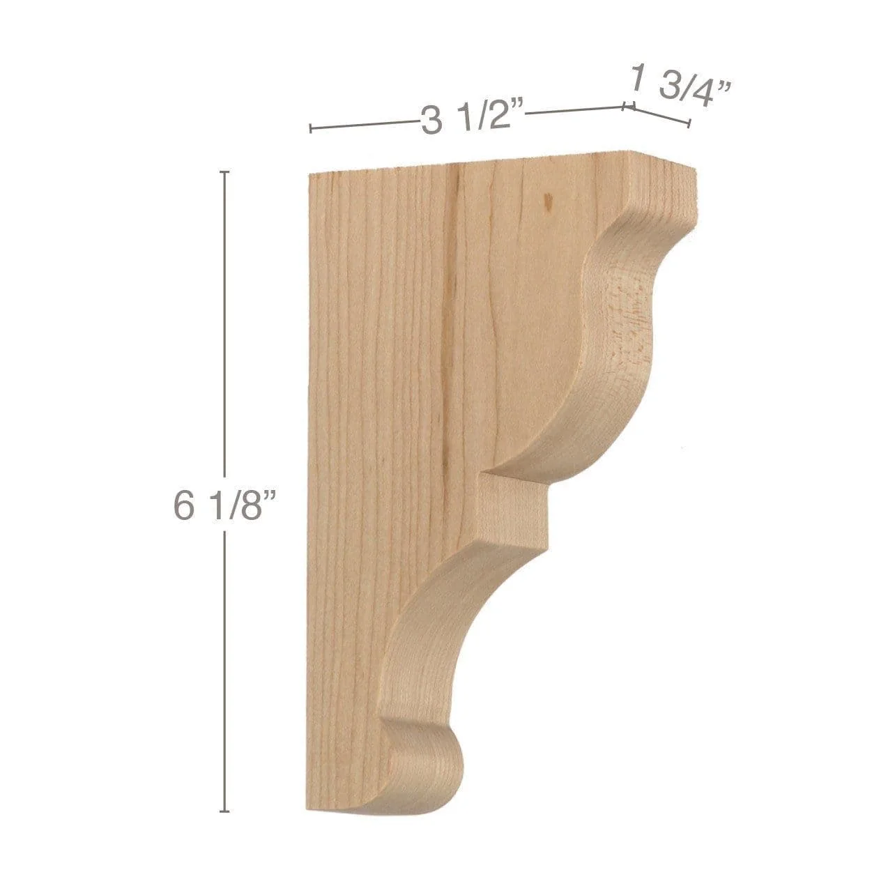 Transitional Extra Small Bar Bracket Corbel, 1 3/4"w x 6 1/8"h x 3 1/2"d