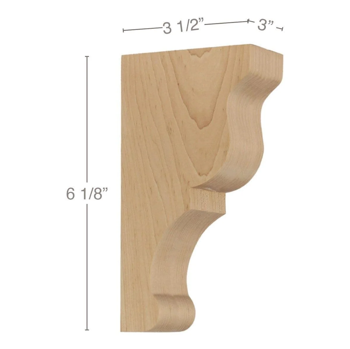 Transitional Extra Small Bar Bracket Corbel, 3"w x 6 1/8"h x 3 1/2"d